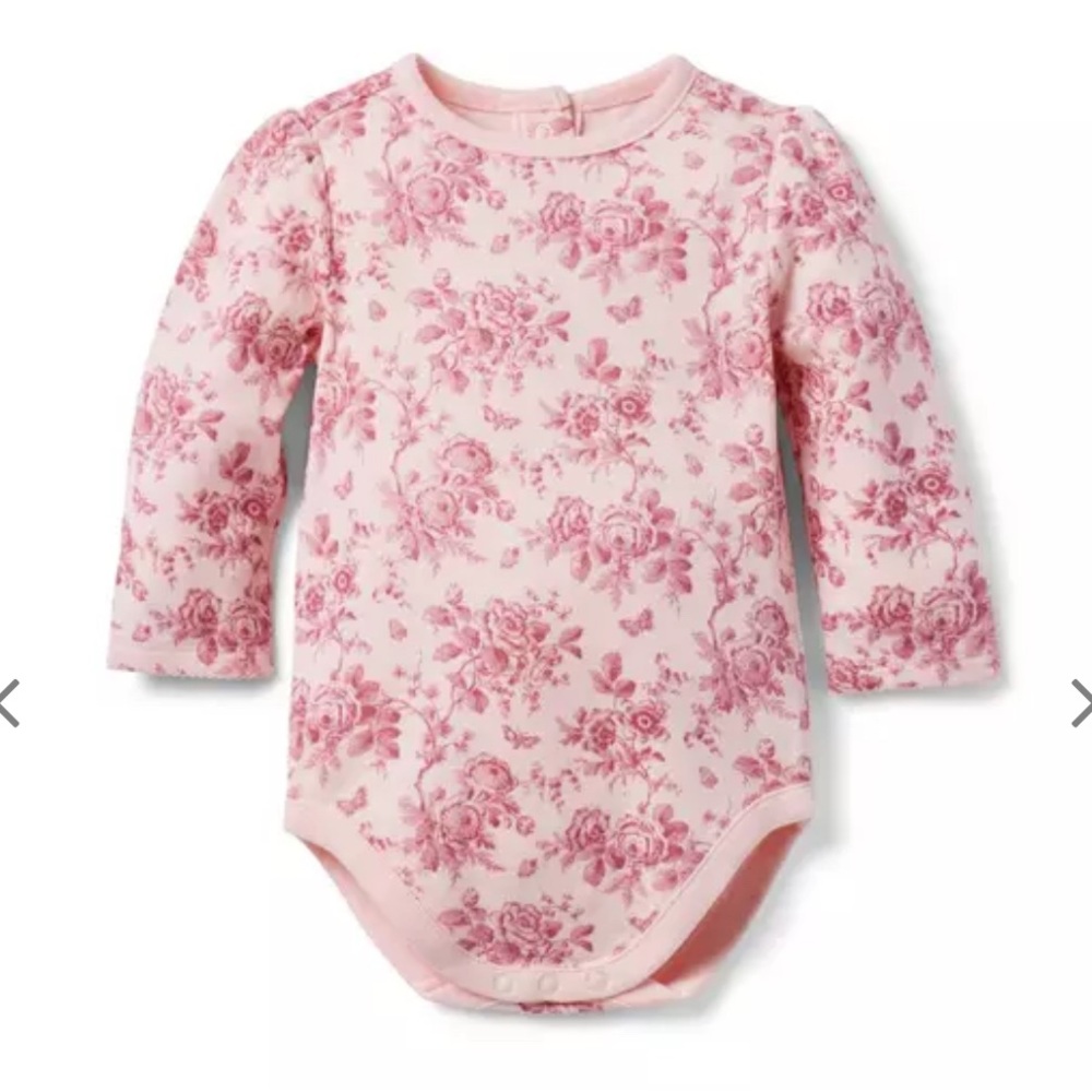 Janie and Jack Baby Floral Pink Toile Bodysuit girls 0-3 month EUC